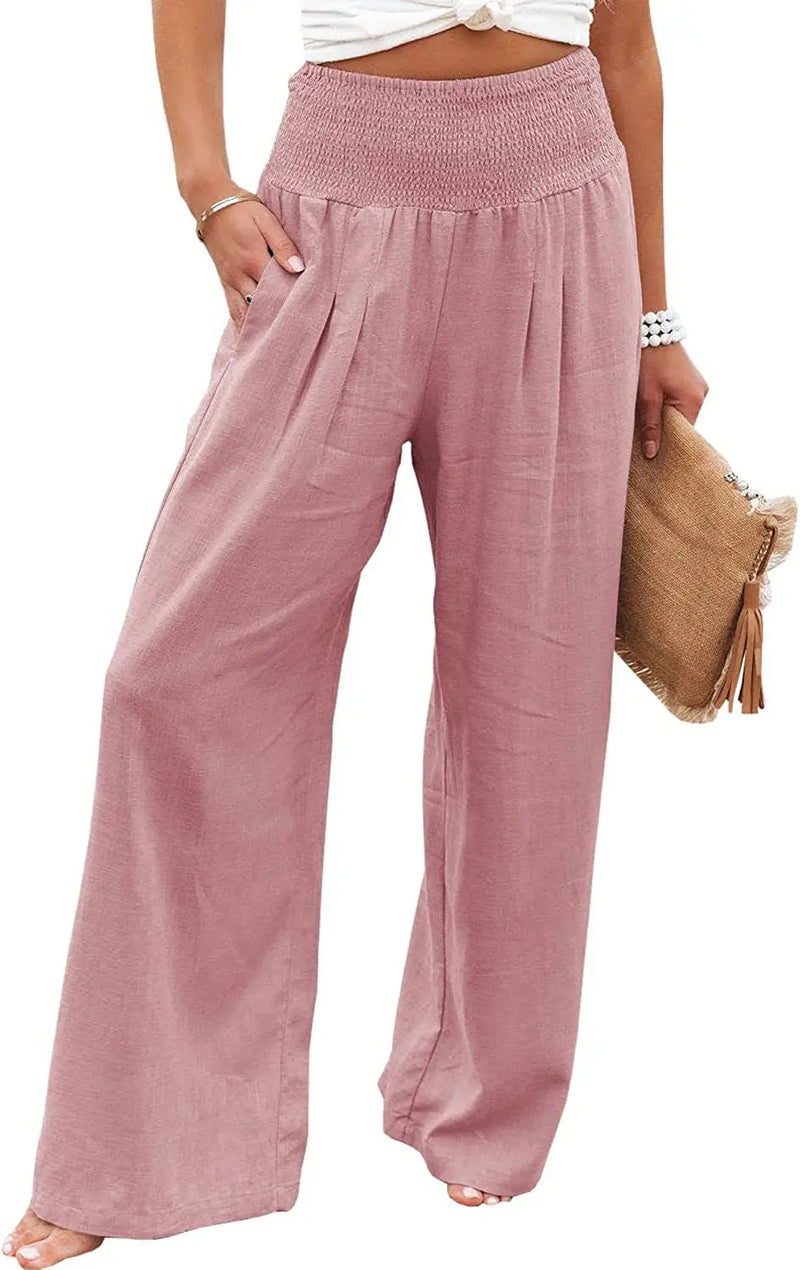 TEELYNN Casual High Elastic Waist Cotton Linen Pants Women Boho Beach Wear Wide Lag Pants Loose Oversize Casual Pants XXXL Size