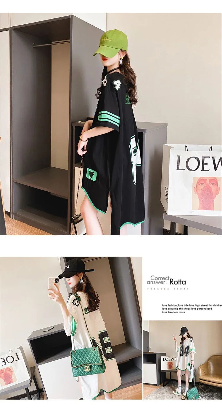 Womens T Shirt Irregular Short Sleeve T-shirt Summer Korean Trend Loose Mid-length Top Fashion Oversized Thin Half Sleeve Tshirt