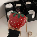 the STRAWBERRY - Cute Fruit Strawberry Heart Shape Pu Rivet Mini Fashion Ladies Chain Purse Clutch Bag