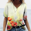 the POPPY - Women's Summer Poppy 3D Print Casual Fashion Short Sleeve V-Neck T-Shirts