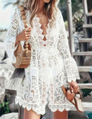 the COVER UP - Summer Bohemian Style V-Neck Lace Flare Sleeve Cover Up Beach Wear Dress