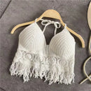 the CROP TOP BOHO - Women's Summer Bohemian Style Beach Bikini Short Sexy Hollow Out Knitted Tassel Crop Tops