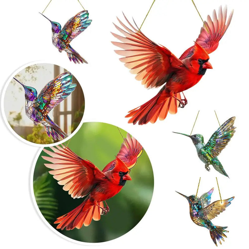 the SUNCATCHER - Winged Hanging Cardinal Christmas Ornaments, Hummingbird Suncatchers Gift