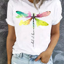 the LET IT BE DRAGONFLY - Casual Dragonfly Print Crew Neck Short Sleeve T-Shirt for Women