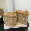 the PICNIC BOHO - Mini Straw Bucket Crossbody Bag for Women, Summer Weave Women's Brand Handbags and Purses, Fashion Chain Simple Shoulder Bags