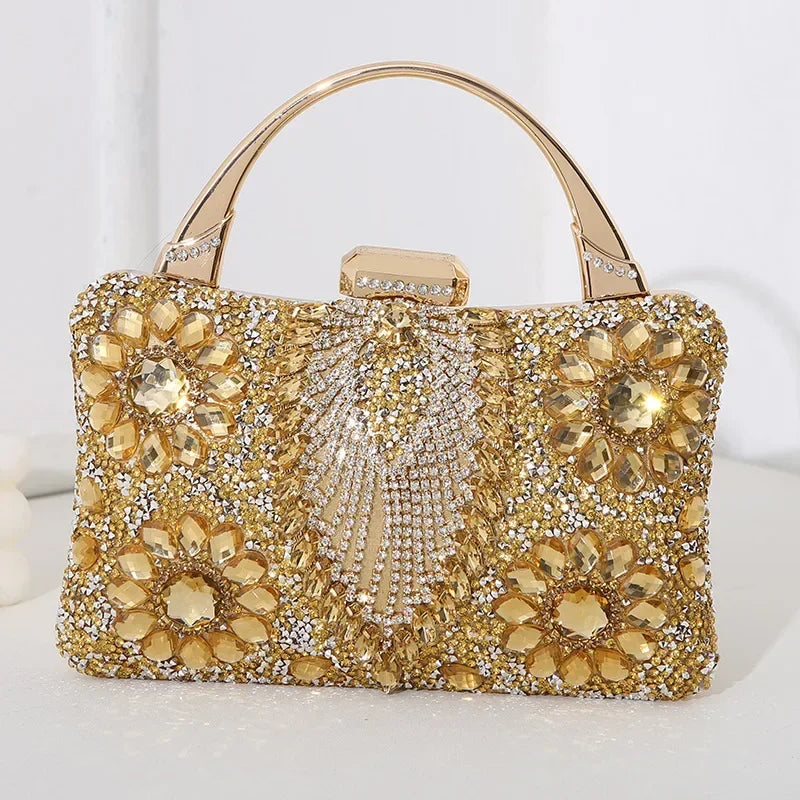 the TREASURE - Rhinestone Beaded Clutch Evening Bag, Women Wedding Party Purse, Evening Banquet Bag