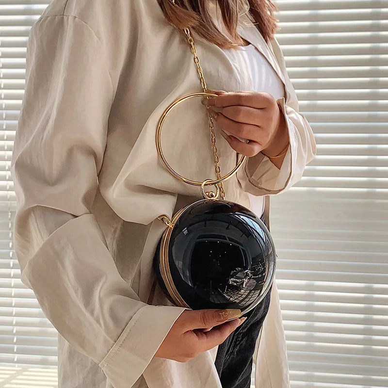 the BALL BAG - Luxury Women Round Ball Evening Bag, Fashion Smooth Bright Surface Clutch Bag, Ladies Crossbody Bag, Party Chain Handbag Purse