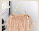 the FURBIE - Designer Women's Handbag with Tassel, Luxury Plush Evening Bags with Pearl Chain, Ladies Purse Tote Bag, Fashion Crossbody Bag