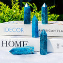 the BLUE APATITE - Blue Apatite Natural Crystal Tower, 6 Faceted Single Point Chakra Crystal Stone for Meditation, Home Decor Collection Gift