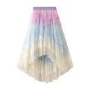 the BOHO TUTU - Women's Tulle Skirt Ruffle Multilayer Mesh A-Line Tier Tutu High Waisted Gradient Rainbow Tulle Long Skirt