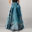 the WALTZ BOHO - Bohemian Floral Print Maxi Skirt High Waist Pocket Long Skirt