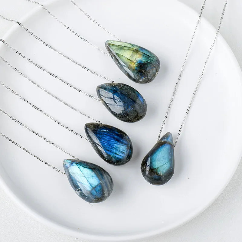 the TEARDROP - Nature Labradorite Drop Blue Flash Unique Gemstone Pendant Gift