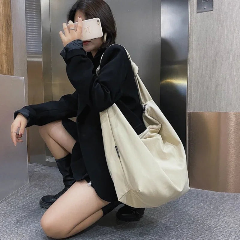 the MESSENGER - Canvas Totes Bags, Women Casual Handbags, Solid Color Shoulder Bag, Simple Messenger Bag Purses