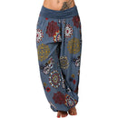 the ALI BABA - Women's Casual Fashion Floral Print Long Wide Leg Elastic Waist Bohemian Harem Pants