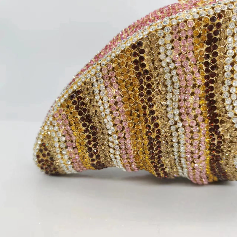 the CONCH - Lady Conch Blue/Gold Crystals Clutch Purse, Female Evening Bag, Wedding Diamond Purse/Bridal Handbag, Party Rhinestone Minaudiere