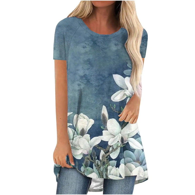 New Colourful Floral 3D Print T-Shirts Streetwear Women Casual Short Sleeve T Shirt Oversized Tunic Y2K Tops Tees Woman Clothing