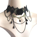 the GOTHIC VICTORIAN - Gothic Victorian Black Lace Necklace Women/Girl Boho Crystal Tassel Sexy Lace Choker Dark Style Jewelry