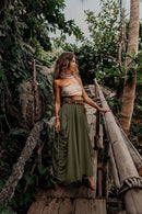the CASTAWAY - Casual Bohemian Loose Cotton Skirt with Drawstring and Big Pockets