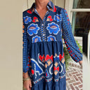 the COUNTY FAIR - Elegant Floral Print Loose Bohemian Retro Long Sleeve Casual Single Breasted Lapel Shirt Dress for Women