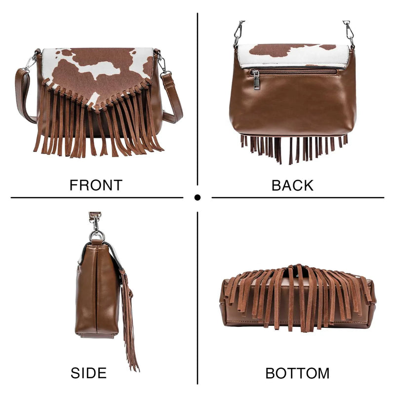 the WESTERNER - Original Design Shoulder Bag for Women, PU Leather Luxury Clutch Designer Handbags, Western Purse Fringe Messenger Bag