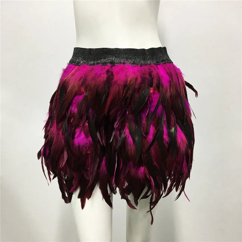 Harajuku Style Fluffy Feather Burning Festival Rave Skirts Elastic Waist Carnival Nightclub Outfit Women Mini Skirts Plus Size