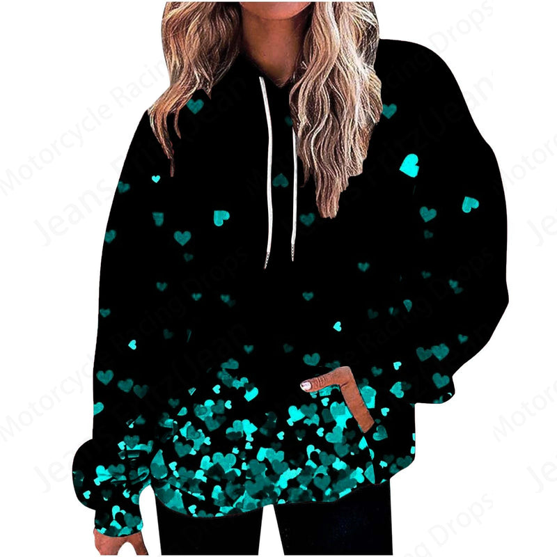 Floral 3d Print Graphic Hoodie Women Fashion Hoodies Sweatshirt Women Sweats Oversized Coat Heart Sweatshirt Pocket Pullovers