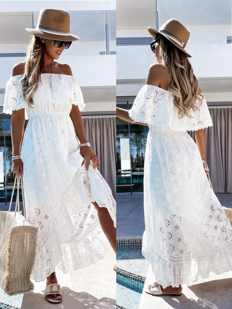 Trendy Casual Summer White Dress for Women Cover-ups Outfits New Boho Hippie Chic Long Maxi Dresses Elegant Party Beachwear