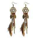 the DREAM CATCHER - Boho Tribal Vintage Dream Catcher Feather Leaf Long Tassel Dangling Earrings for Women