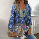the BAGGY BOHO - Boho Floral Blouse V-Neck Tassel Long Sleeve Bohemian Summer Fashion Shirt for Women