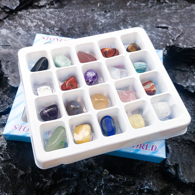 the GEM GIFT BOX - 1 Box Gift Raw 20 PCS Gemstones Collectible Sample Home Student Decoration Ore Mineral Specimen Quartz Crystal Polished Stone