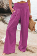 the CASUAL BOHO - Women Casual High Elastic Waist Cotton Linen Boho Beach Wear Wide Lag Pants Loose Oversize Casual Pants