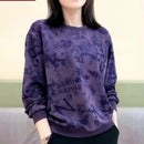 the LETTERMAN - Printing Letter Tie-Dye Spring/Autumn Lantern Long Sleeve Round Neck Pullovers/Sweatshirts