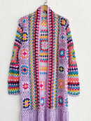 the CARDIGAN COVER UP - Women's Cardigan Handmade Crochet Beach Cover Up Coat Loose Tassel Tie Up Mixed Color Pure Hand Hook