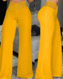 the BOOGIE BOHO - Women's Elegant Casual Long Trousers Fashion Solid Office High Waist Flared Pants