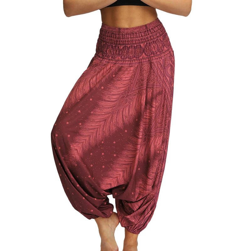 2024 Summer New Women'S Bohemian Yoga Pants Hippy Harem Smocked Waist Trousers Flowy Loose Beach Pants Women Rayon Pantalones