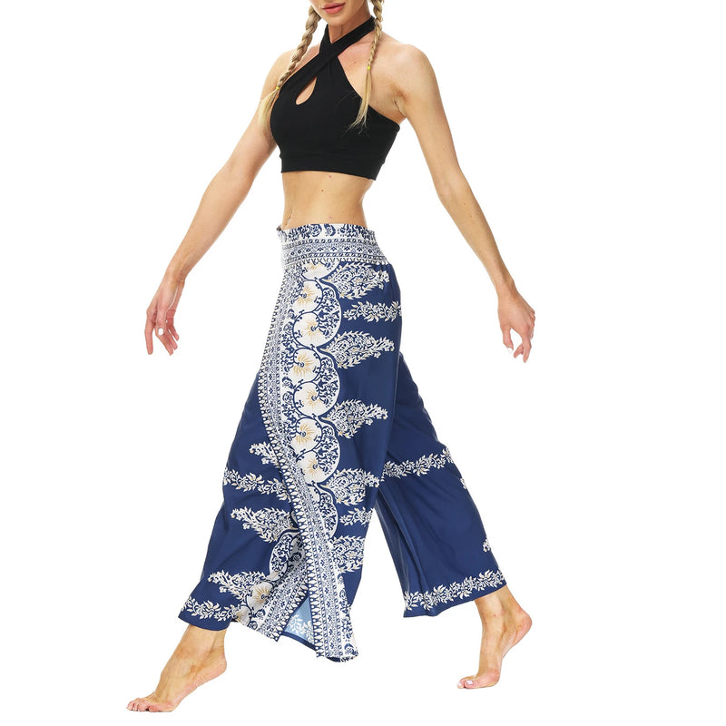 Women's Casual Soft Slit Leg Pants, Harem Dance, Beach Boho Baggy Yoga Pants, Lady Loose Wide Leg Wrap Long Pants, Summer