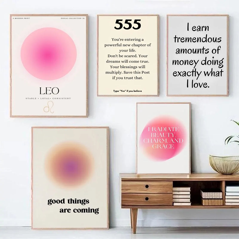 the AFFIRMATIONS - Law of Attraction Print Boho Art, Poster Paper Print Home Bedroom Entrance Bar Cafe Art Painting Decoration