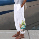 the REEF - Women's Spring/Summer Fashion Casual Linen Printed Trousers with Pockets