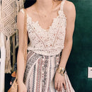 the DAINTY DAMSEL - Women Vintage V-Neck Vest Tops Summer Sleeveless Crochet Tops Hollow Lace Knitted Sling Camisole Tops