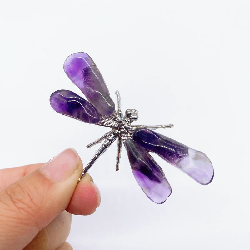 1PC Natural Amethyst Dragonfly Crystal Purple Quartz Stone spar crafts Butterfly Statue Reiki Healing Home Decor Children Gift