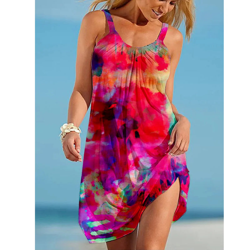 Summer Sunflower Beach Dress for Women 3D Print Vacation Party Sundress Ladies Casual Sleeveless Beachwear Female Traf Clothing