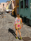 the CITRINE - Women Summer Shorts Outfits Daily Beach Sun Print Short Sleeve Button Shirts Tops Elastic Waist Shorts 2 Piece Lounge Sets