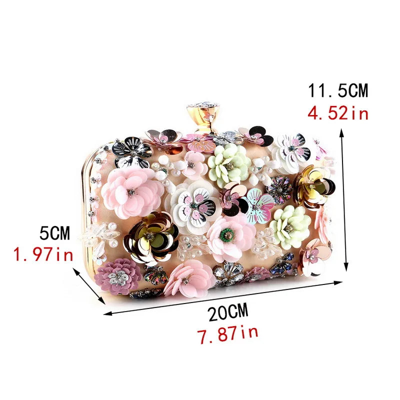 the FLOWER SHOP - Fashion Women Bags, Flower Diamonds Embroidery Small Clutch, Luxury Lady Handbags, Evening Bags, New Arrival Chain Shoulder Purse