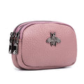 the BEE BAG - Women Cowhide Double Zipper Portable Wallets, Bag Bee Card Hoder Lipstick Case Leather Mini Earphone Coin Purse