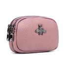 the BEE BAG - Women Cowhide Double Zipper Portable Wallets, Bag Bee Card Hoder Lipstick Case Leather Mini Earphone Coin Purse