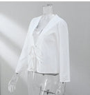 the BOHO TIE - Female Street Tops Linen Lace Up Long Sleeve Fashion Chic Casual Loose V-Neck Shirt