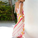 the COCO CABANA - Women's Boho Beach Fashion Print Casual Sleeveless Side Split Slim Long Sexy O-Neck Bow Tie-Up Suspender Dress