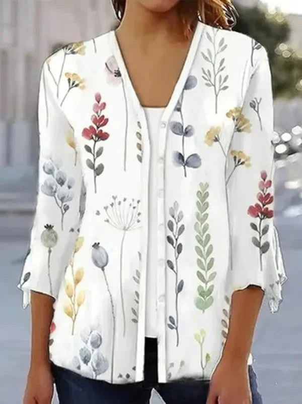 the VINTAGE BOHO - Women's Spring/Autumn Vintage Floral Print Knitted Cardigan Fashion Elegant V-Neck 3/4 Sleeve Tunic Sweater Coats