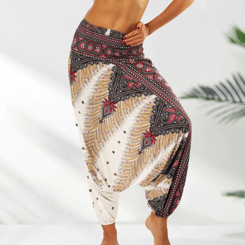 2024 Summer New Women'S Bohemian Yoga Pants Hippy Harem Smocked Waist Trousers Flowy Loose Beach Pants Women Rayon Pantalones