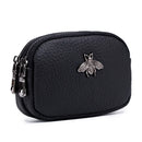 the BEE BAG - Women Cowhide Double Zipper Portable Wallets, Bag Bee Card Hoder Lipstick Case Leather Mini Earphone Coin Purse